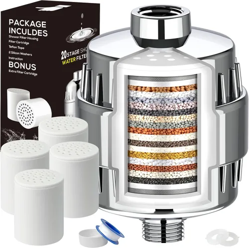 Miniatura 9 de Filtro de ducha, filtro de cabezal de ducha de 20 etapas para agua dura con 2 cartuchos, filtro de agua de ducha de alto rendimiento para eliminar
