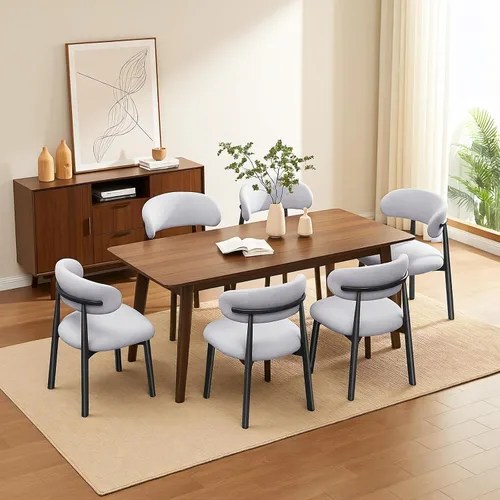 Miniatura 17 de Juego de 2 Sillas de Comedor de Madera Modernas Tapizadas en Tela, Sillas de Cocina de Mediados de Siglo Moderno, Sillas de Comedor de Granja