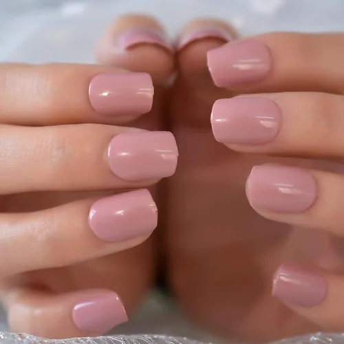 Miniatura 28 de Coolnail Uñas acrílicas clásicas a presión con flores cortas, uñas cuadradas de diseño natural, uñas postizas con purpurina para uso diario