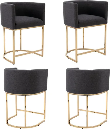 Miniatura 22 de Taburete de bar de lino de 32 pulgadas, taburete moderno de altura de barril con brazo, silla de mostrador tapizada, marco de metal negro para isla