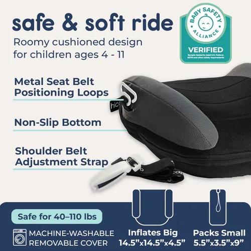 Miniatura 3 de Hiccapop UberBoost Asiento Elevador Inflable para Automóvil Asiento Elevador Estrecho sin Respaldo Inflable para Viajes Asiento Elevador Negro