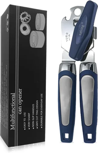 Miniatura 13 de Safring Abrelatas manual, de mano de acero inoxidable resistente y resistente, mango cómodo, borde liso de hoja afilada, abrelatas con abrebotellas