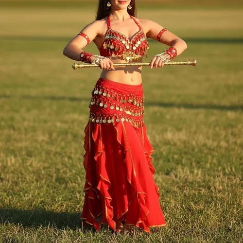 Miniatura 20 de Haysandy Conjunto de 8 piezas de danza del vientre para mujer, falda de danza del vientre, bufanda de cadera, 2 pulseras, aretes, pulsera de tobillo