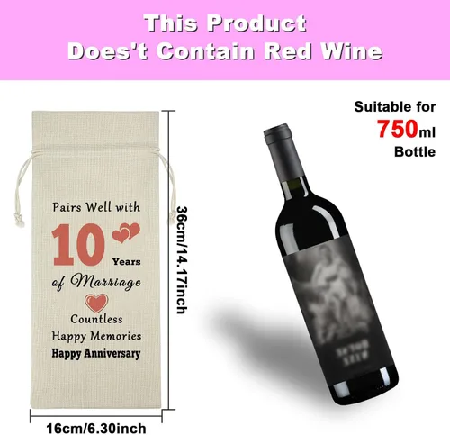Miniatura 2 de Gfhzdmf Regalo de boda de 10º aniversario para esposa, marido, bolsa de vino, regalo de matrimonio de 10 años para mujeres y hombres, bolsa