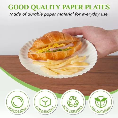 Miniatura 4 de FOCUSLINE Platos de papel de 7 pulgadas, platos de papel blancos sin recubrimiento, plato de postre desechable para todos los días de 7" Plato 7.1