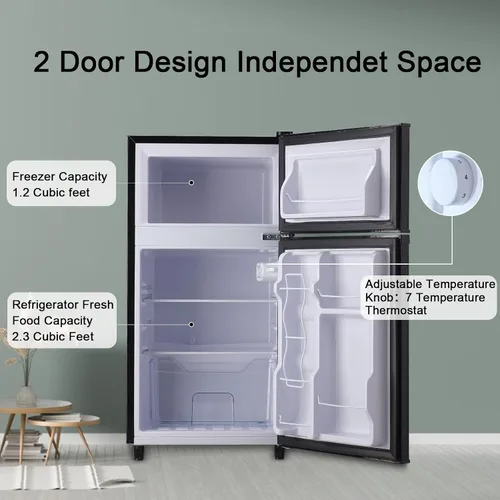 Miniatura 3 de WANAI Refrigerador compacto de 3.5 pies cúbicos de doble puerta con congelador, refrigerador pequeño con 7 modos TEMP, ahorro de energía, bajo ruido