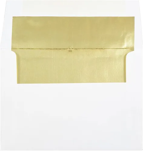 Miniatura 16 de JAM PAPER Sobres de invitación forrados de papel de aluminio de 3 7/8 x 8 1/8, color blanco con lámina dorada, paquete de 50 unidades Papel dorado