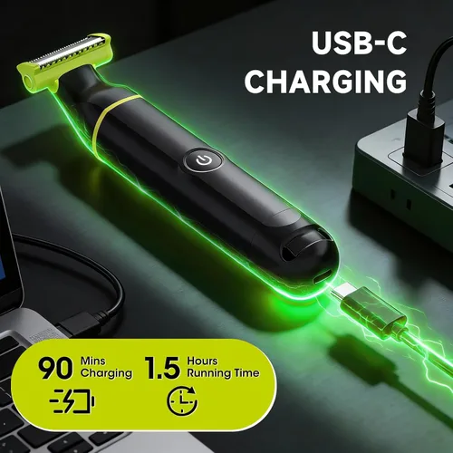 Miniatura 6 de Lanumi Kit de aseo 2 en 1 para hombre, recortadora de barba recargable inalámbrica, IPX7, maquinilla de afeitar eléctrica impermeable para nariz