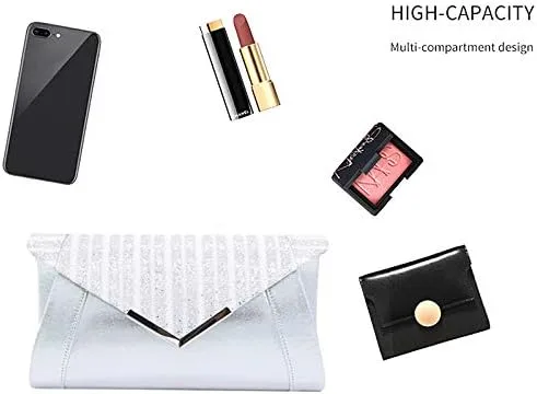 Miniatura 3 de Queena Bolso de mano de noche con purpurina brillante para mujer, bolso de cadena para boda, fiesta de graduación, regalo para mamá, esposa, novia