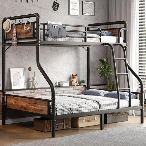 Miniatura 11 de Jocoevol - Litera de metal Twin over Twin, literas industriales de alta resistencia con rieles de seguridad y diseño de ahorro de espacio, cama