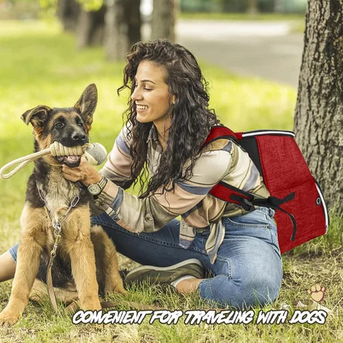 Miniatura 7 de BAGLHER Mochila de viaje para perros, mochila de suministros para mascotas aprobada por aerolíneas, mochila de viaje para perros con 2 cuencos Rojo