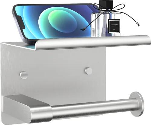Miniatura 8 de GLNLQ Soporte de papel higiénico negro mate con estante, se adapta a Mega Rollos, acero inoxidable a prueba de óxido, soporte de rollo de papel