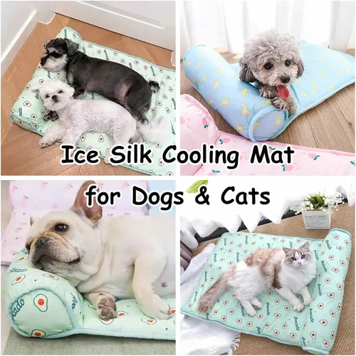Miniatura 2 de FETNHU Tapete refrescante de seda de hielo para perros y gatos, cama refrescante para gatos y perros con almohada, bonita cama refrescante