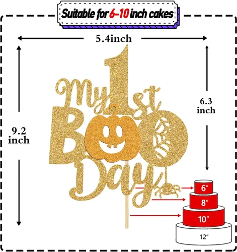 Miniatura 2 de Decoración para tartas My 1st Boo Day - Decoración de fiesta de Halloween/baby shower - Suministros de feliz primer cumpleaños, purpurina dorada