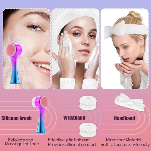 Miniatura 3 de Cepillo de limpieza facial 2 en 1 cepillo de limpieza facial de doble cara con cerdas suaves para exfoliación profunda de poros, maquillaje