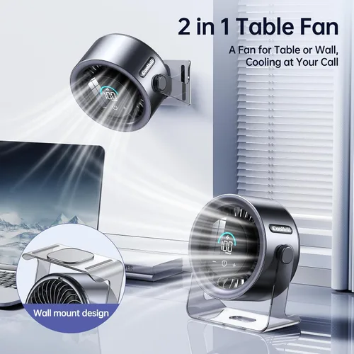 Miniatura 2 de USB Desk Fan for Bedroom: 100 Speeds Digital Display Quiet Portable Fan with Turbo Airflow, 120° Rotating Small Rechargeable Battery Desktop &