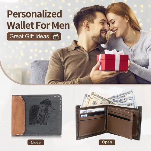 Miniatura 5 de Jewelstruck Billetera para hombre, billetera personalizada para hombre, carteras personalizadas para hombre, iniciales grabadas con imagen, día