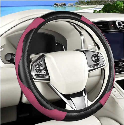 Miniatura 15 de Funda de fibra de carbono para volante de automóvil, protector elástico para volante de automóvil de 14.5 a 15 pulgadas, estilo deportivo