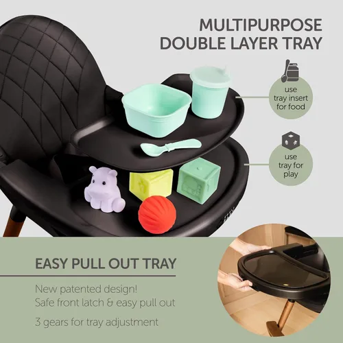 Miniatura 4 de Silla alta convertible para bebés, niños pequeños, niños y niñas - Silla alta de madera con altura ajustable y bandeja apta para lavavajillas - Negro