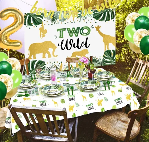 Miniatura 7 de Dos decoraciones de cumpleaños salvajes, artículos para fiestas temáticas de selva de safari incluyen pancarta, telón de fondo, platos, vasos