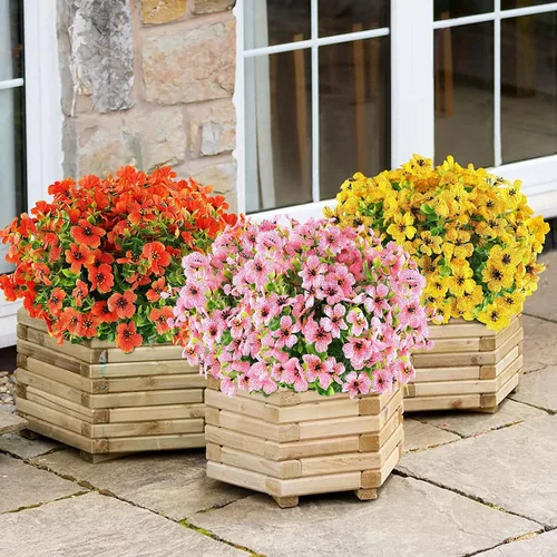 Miniatura 7 de GREENRAIN 6 paquetes de flores artificiales resistentes a los rayos UV, plantas falsas para exteriores, flores de plástico sintético para jardín