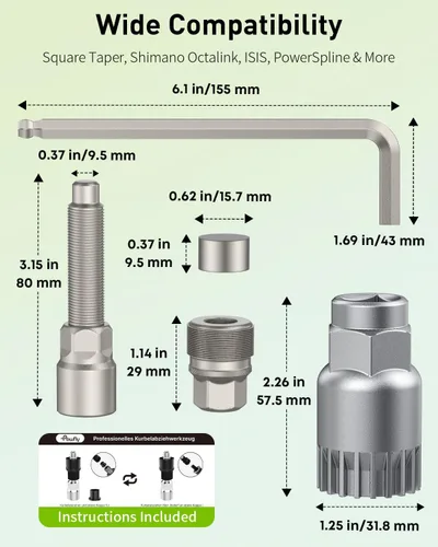 Miniatura 4 de Pawfly Juego de extractor de manivela de bicicleta mejorado, kit de reparación de bicicleta para Shimano cuadrado y brazo de manivela estriado ISIS