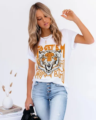 Miniatura 5 de Camisetas gráficas para mujer, de manga corta y cuello redondo, para el verano