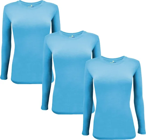 Miniatura 26 de Natural Uniforms Camiseta Under Scrub para mujer, cuello redondo, manga larga, paquete de 3, paquete múltiple de 3
