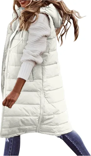 Miniatura 27 de Chaleco largo para mujer, sin mangas, acolchado, con cremallera, capucha, abrigo de invierno cálido, ligero, con bolsillos