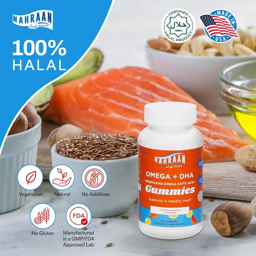 Miniatura 2 de Halal Omega 3 para adultos y niños - Gomitas vegetarianas Omega 3 con sabor a limón y naranja - Gomitas para adultos y niños - 60