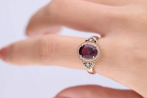 Miniatura 4 de Gin & Grace Anillo de diamantes de granate natural rosa púrpura de 10 quilates (I1) con joyería de trabajo diario para mujeres, regalos para ella