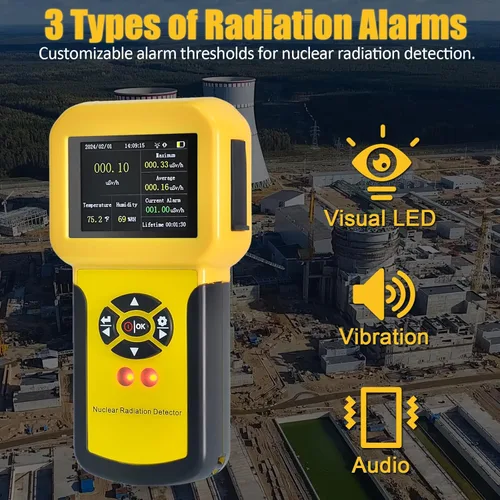 Miniatura 4 de HOLDPEAK - Contador Geiger, detector de radiación nuclear recargable con pantalla LCD, detección beta, gamma y rayos X, 5 unidades de medición