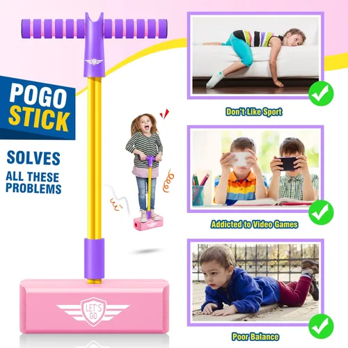 Miniatura 5 de CUUGO LET'S GO! CG Saltar Promueve Crecer Más Alto - Saltarín de Espuma para Niños, Juguetes para Niños de 3 a 12 Años, Niños Niñas, Juguetes al Rosa
