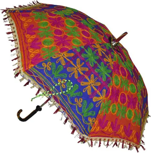 Miniatura 3 de Marusthali Bohemia Diseño Hecho A Mano Algodón Multicolor Moda Multicolor Paraguas Bordado Boho Paraguas Sombrilla