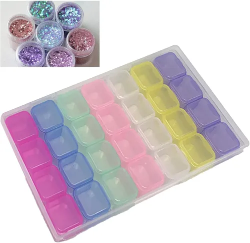 Miniatura 6 de Miskall Estuche organizador de plástico con 28 ranuras, transparente, decoración de accesorios de arte de uñas, caja organizadora de almacenamiento