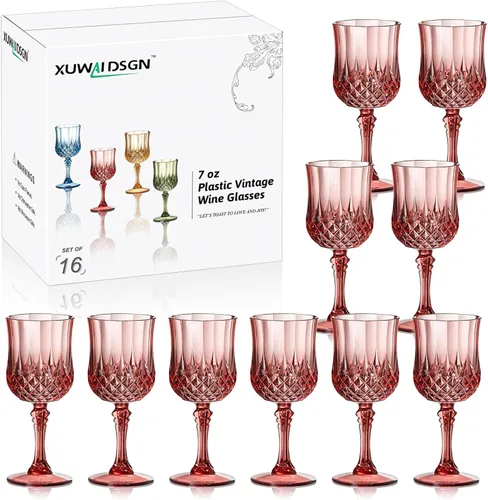 Miniatura 16 de XUWAIDSGN 48 Pcs Copas de Vino Vintage de Plástico de 7oz Vasos para Beber Vasos Irrompibles Cristalería para Bodas Copas de Agua de Cristal Goblets