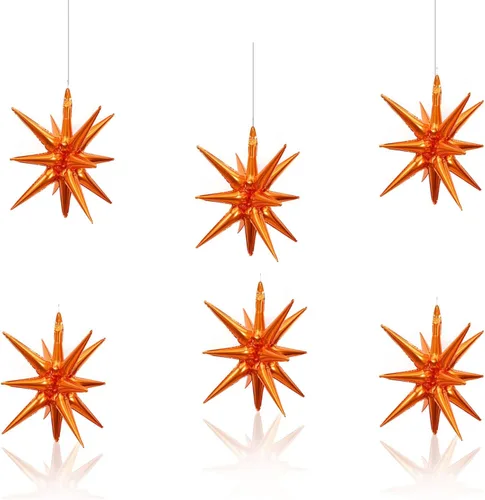 Miniatura 9 de 6 Globos de Papel de Aluminio con Forma de Estrella Negra de Una Pieza, Globo de Estrella de 14 Puntas 4D Cono Starburst de Mylar de 22 Pulgadas