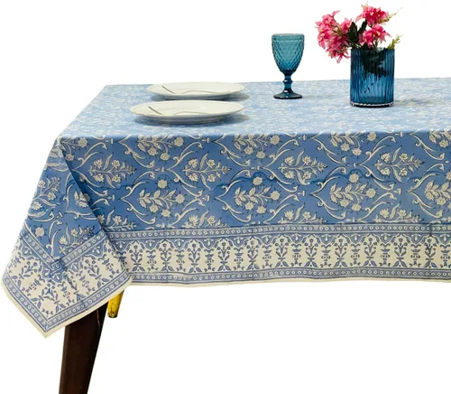 Miniatura 61 de Ridhi Mantel rectangular de algodón con estampado de bloque a mano amarillo mostaza, 102 x 48 pulgadas, reutilizable, decorativo para uso diario