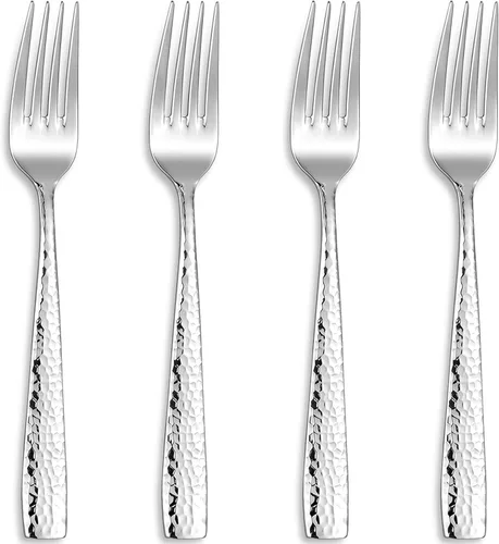 Miniatura 8 de KEAWELL Premium Juego de 4 Piezas de Tenedores de Cena Louis Martillados de 8.3", Acero Inoxidable 18/10, Borde Cuadrado con Bordes Redondeados