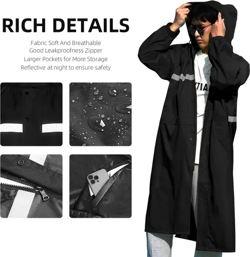 Miniatura 4 de Coralrain Impermeable largo con capucha de seguridad, impermeable, chaqueta de lluvia de emergencia, poncho para hombres, mujeres y adultos