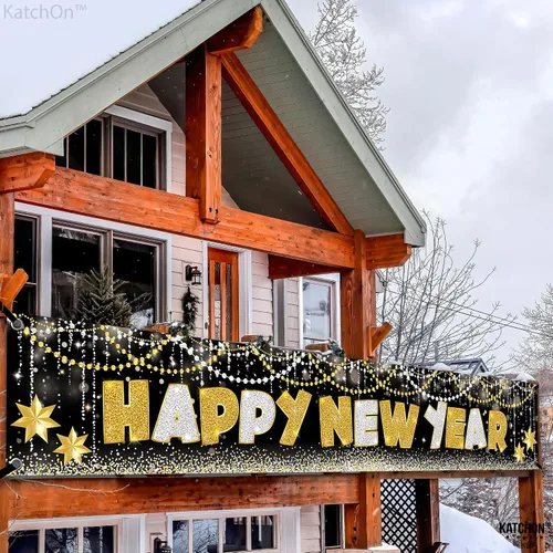 Miniatura 3 de KatchOn, XtraLarge Pancarta de Feliz Año Nuevo 2026-120X20 Pulgadas Letrero de Jardín de Año Nuevo para Decoraciones de Nochevieja 2026 Pancarta
