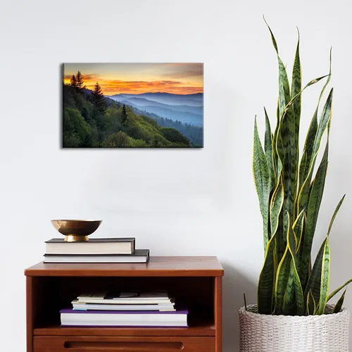 Miniatura 3 de Arte de pared de montaña al atardecer para sala de estar, imagen de montaña Blue Ridge de la naturaleza, impresiones en lienzo del paisaje del Gran