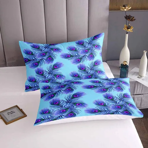 Miniatura 3 de Juego de sábanas ajustables con estampado de plumas de pavo real, juego de sábanas para niños y niñas, funda de cama de microfibra estilo bohemio