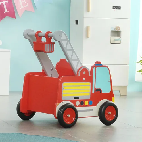Miniatura 3 de Labebe Andador de madera para bebés, juguete de aprendizaje para niños pequeños de 1 a 3 años, camión de bomberos con ruedas