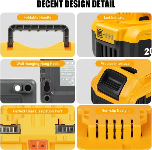 Miniatura 5 de TOMAPEX Paquete mejorado de 4 baterías de 20v máx. con USB de repuesto para batería Dewalt de 5.0Ah con estación de cargador de batería DCB104