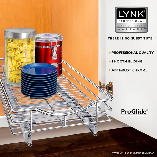 Miniatura 2 de LYNK PROFESSIONAL® Organizador de gabinete extraíble, cajones deslizantes de 11 x 21 pulgadas para gabinetes de cocina - Estantes deslizantes Cromo