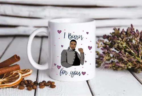 Miniatura 3 de BALOR Taza de café con texto en inglés "I Burn For You, Bridgerton, Duke of Hastings, regalo para amigos, familia (blanco, 11 onzas)