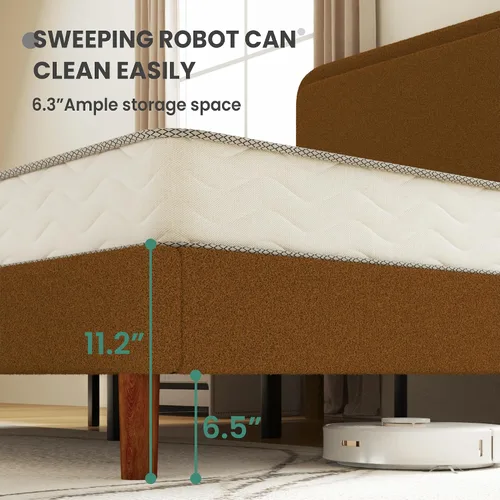 Miniatura 7 de Marco de cama tapizado Boucle de tamaño matrimonial con cabecera ajustable, plataforma de nube, patas de madera maciza, no necesita somier, fácil