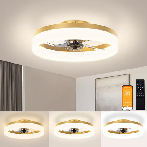 Miniatura 21 de VOLISUN Ventiladores de Techo de Perfil Bajo con Luces y Control Remoto, Ventilador de Techo Fandelier de Montaje Empotrado, 3000K-6500K Luz de Negro
