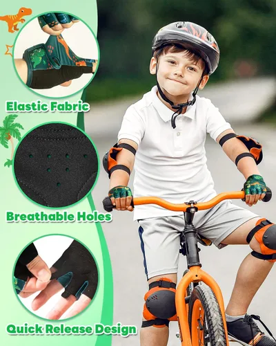 Miniatura 5 de RIGWARL Guantes de bicicleta para niños de 2 a 9 años, guantes sin dedos para niños con cojín protector, guantes de entrenamiento ajustables